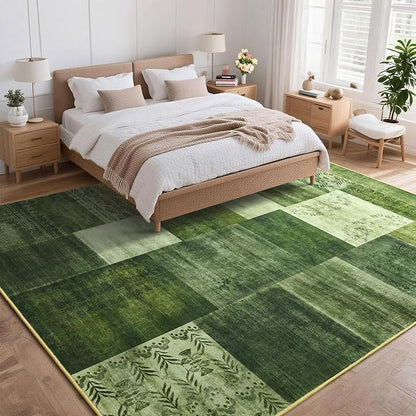 Tepook Modern Area Rug for Living Room, 4x6 Geometric Large Rugs for Bedroom, Washable Patchwork Rug Indoor Non-Slip Throw Carpets for Dining Room Office Farmhouse Home Decor, Green