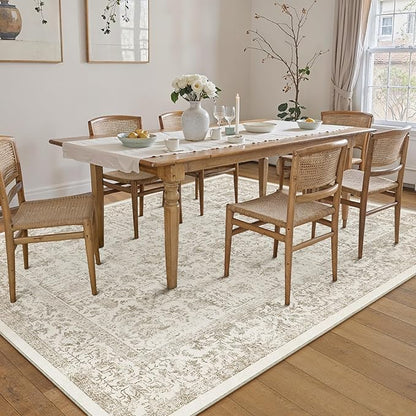 Light Brown Area Rug 5x7 Machine Washable Vintage Living Room Distressed Non Slip Carpet Traditional Indoor Bedroom Retro Floral Accent Throw Large Rug Office Kitchen Bathroom Dining Room