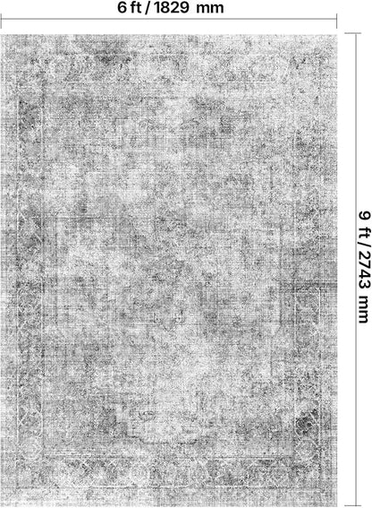 VEVOR 6 x 9 ft Area Rug Large Washable Boho Rug Non-Slip and Tear-Resistant Soft Carpet Pet & Child Friendly Bohemian Area Rugs Indoor Mat for Bedroom Living Room Kids Room Entryway Gray