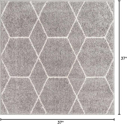Unique Loom Trellis Frieze Collection Area Rug - Geometric (3' Square, Light Gray/ Ivory)