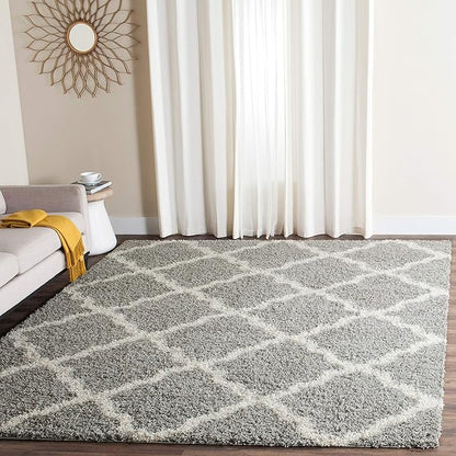 SAFAVIEH Dallas Shag Collection Area Rug - 8'6" x 12', Ivory & Light Pink, Trellis Design, Non-Shedding & Easy Care, 1.5-inch Thick Ideal for High Traffic Areas in Living Room, Bedroom (SGD257P)