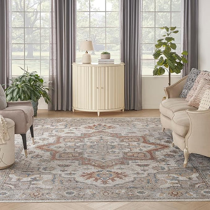 Nourison Home Astra Machine Washable Grey Multicolor 9' x 12' Area Rug - Easy Clean, Non Shedding, Bed Room, Living Room, Dining Room, Kitchen (9' x 12')