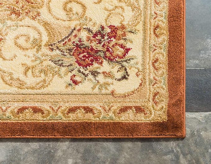 Unique Loom Versailles Collection Traditional Classic Floral Motif Area Rug (9' 0 x 12' 0 Rectangular, Terracotta/ Ivory)