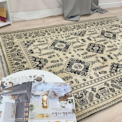 Alfa Rich 4x6 Beige Black Washable Area Rugs for Living Room Bedroom Kitchen Dining Cotton Rug