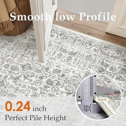 Black Runner Rug 2x14 Hallway Machine Washable Kitchen Vintage Distressed Non Slip Long Carpet Indoor Retro Floral Bedroom Accent Throw Rug for Bathroom Office Laundry Dining Living Room