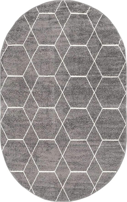 Unique Loom Trellis Frieze Collection Area Rug - Geometric (5' x 8' Oval, Dark Gray/ Ivory)