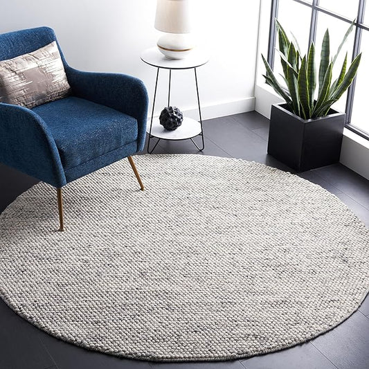 Safavieh Natura Collection Area Rug - 10' Round, Light Grey & Ivory, Handmade Wool Blend, Textured Design, Ideal for Living Room, Bedroom, Dining Space (NAT620G)