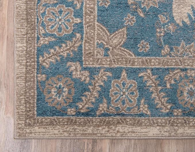 Unique Loom Salzburg Collection Classic Traditional Design Oriental Inspired Border Area Rug (3' 3 x 5' 3 Rectangular, Beige/Blue)