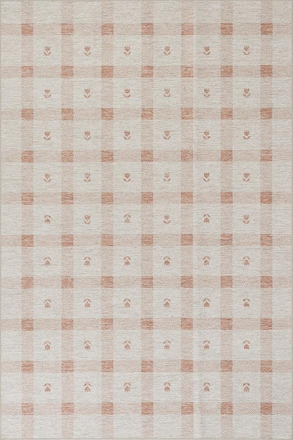 Dash & Albert Zale Peach Machine Washable Rug, 9.5 X 13.5 Feet, Oranges/White Plaid Pattern