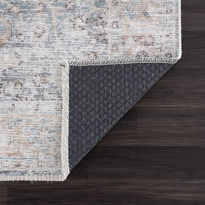 Bloom Rugs Caria Washable Non-Slip 3x5 Rug - Ocean Blue/Brick Traditional Area Rug for Living Room, Bedroom, Dining Room, and Kitchen - Exact Size: 3' x 5'