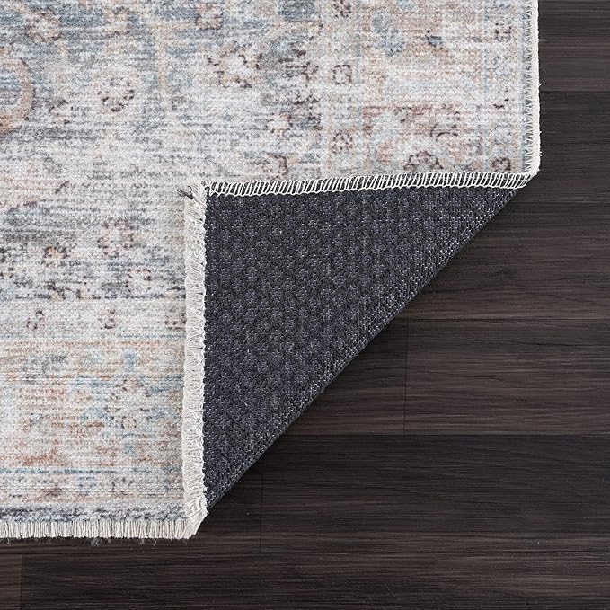 Bloom Rugs Caria Washable Non-Slip 8x10 Rug - Ocean Blue/Brick Traditional Area Rug for Living Room, Bedroom, Dining Room, and Kitchen - Exact Size: 7'8" x 10'