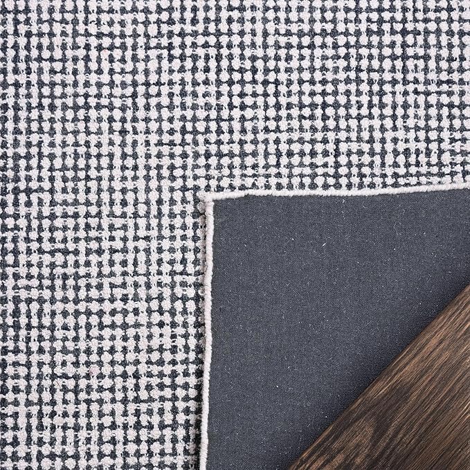 Hand-Tufted 100% Wool Pile Area Rug – Geometric Textured Grid Check Pattern – Thick and Durable Floor Carpet for Bedroom, Living Room, Kids Room, and Dining Area (Charcoal Gray, 10' x 14')