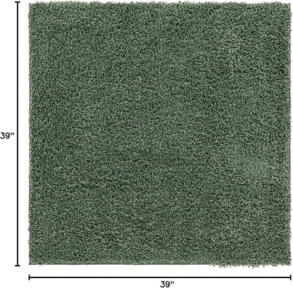 Unique Loom Davos Shag Collection Area Rug - Solid (3' 3" Square, Sage)