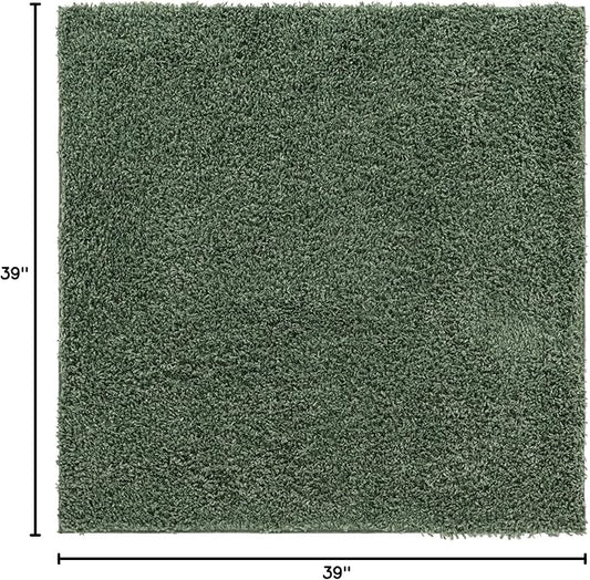 Unique Loom Davos Shag Collection Area Rug - Solid (3' 3" Square, Sage)
