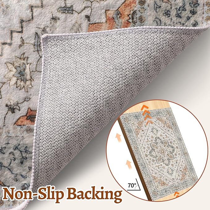 Tangsoo Vintage Small Washable Rugs for Entryway, 2x3 Rug Non Slip Grey Rug Throw Accent Indoor Front Door Distressed Door Mat, Soft Low Pile Area Rugs for Entrance Kitchen Bathroom