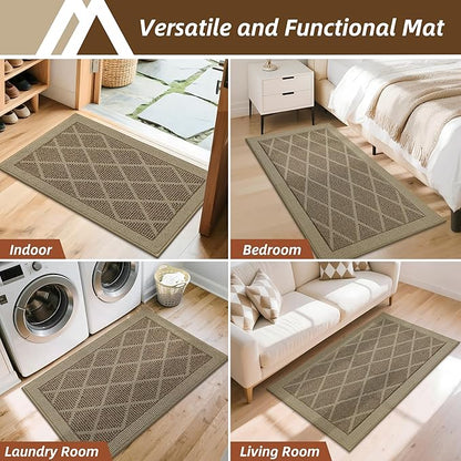 COSY HOMEER Non-Slip Door Mat 20"x32", Entryway Rugs Low Profile Absorbent Dirt Trapper Doormat for Front Entrance, Washable Polypropylene Entry Mat (Beige)
