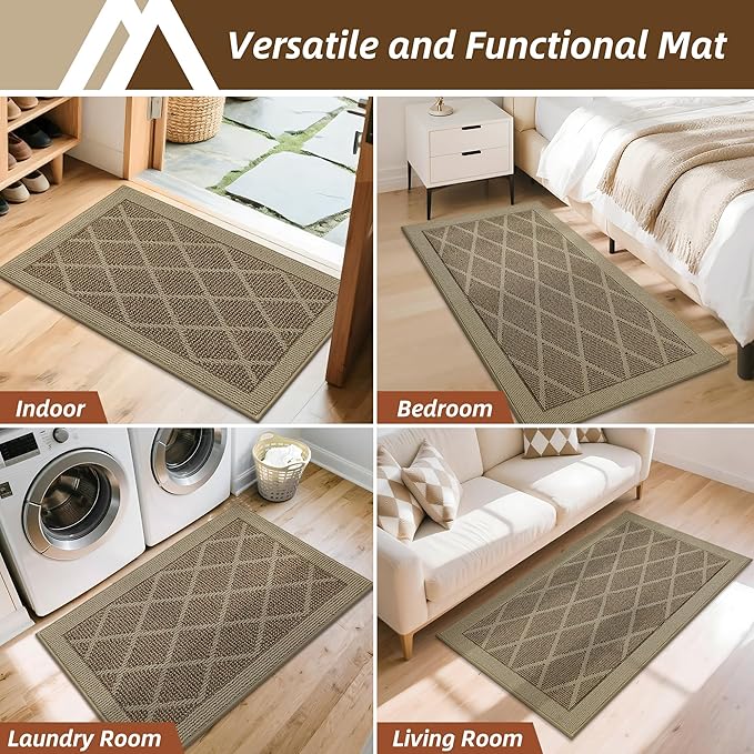 COSY HOMEER Non-Slip Door Mat 32"x48", Entryway Rugs Low Profile Absorbent Dirt Trapper Doormat for Front Entrance, Washable Polypropylene Entry Mat (Beige)