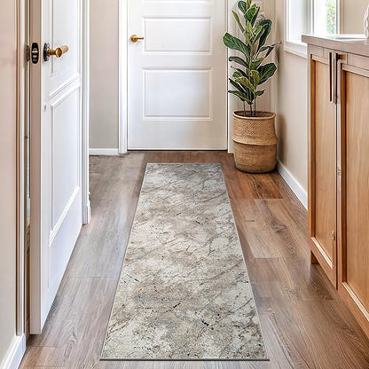 Rugshop Drifted Marble Abstract Area Rug Durable, Kid & Pet Friendly Gray, Ivory, Neutral Tones 2' 3" x 6' Runner Ideal for Hallway, Kitchen, Entryway, or Behind The Sofa