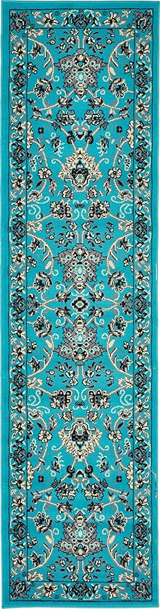 Unique Loom Sialk Hill Collection Area Rug - Washington (2' 2" x 8' 2" Runner Turquoise/Black)