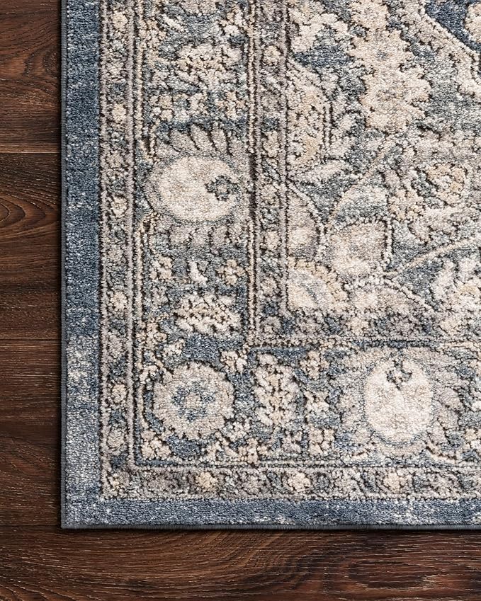 Loloi Teagan Collection TEA-01 Denim/Mist 6'-7" x 9'-2" Area Rug, Large, Soft Neutral Rug, High-Traffic for Living Room, Bedroom, Home Office, Dining Area