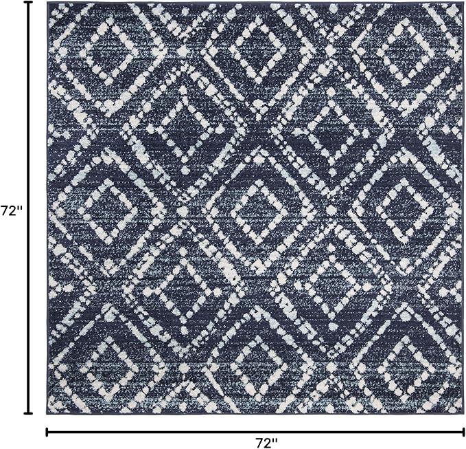 SAFAVIEH Adirondack Collection Area Rug - 6' Square, Navy & Ivory, Modern Diamond Distressed Design, Non-Shedding & Easy Care, Ideal for High Traffic Areas in Living Room, Bedroom (ADR131N)