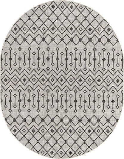 Unique Loom Outdoor Trellis Collection Area Rug - Tribal Trellis (7' 10" x 10' Oval, Gray/ Black)