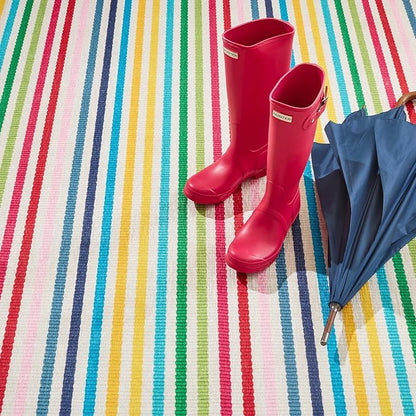 Dash & Albert Rainbow Stripe Multi Machine Washable Rug, 7.5 X 9.5 Feet, Multicolored Stripe Pattern
