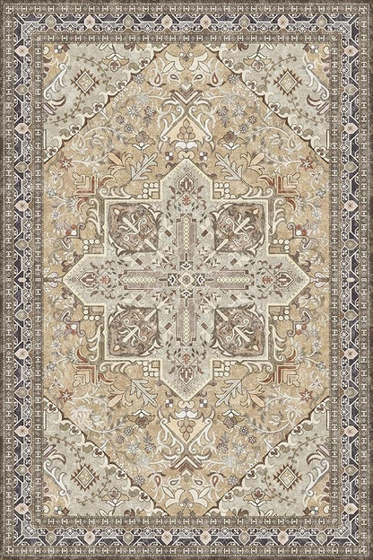 Washable Area Rug 4x6 | Non Slip Area Rug for Living Room, Bedrooms, Dining Room | Ultra-Soft Flannel Carpet Area with Rubber Backing (Olive Brown, 4x6)