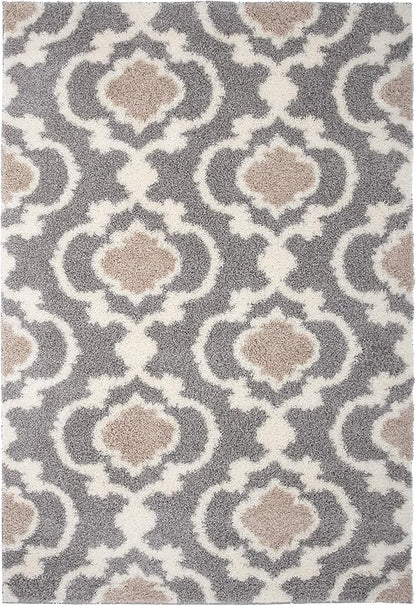 Rugshop Cozy Moroccan Trellis Gray/Cream 5'3" x 7'3" Indoor Shag Area Rug