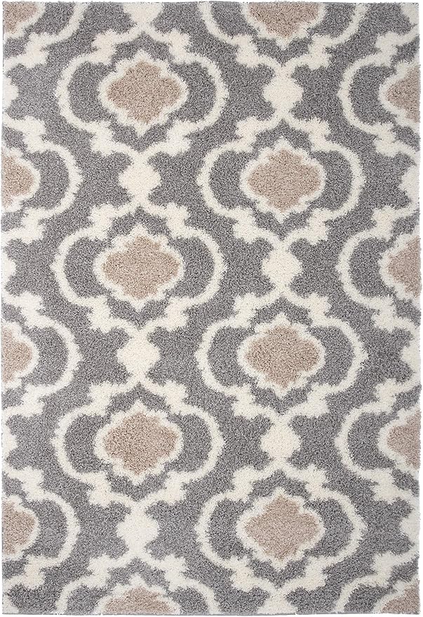 Rugshop Cozy Moroccan Trellis Gray/Cream 7'10" X 10' Indoor Shag Area Rug