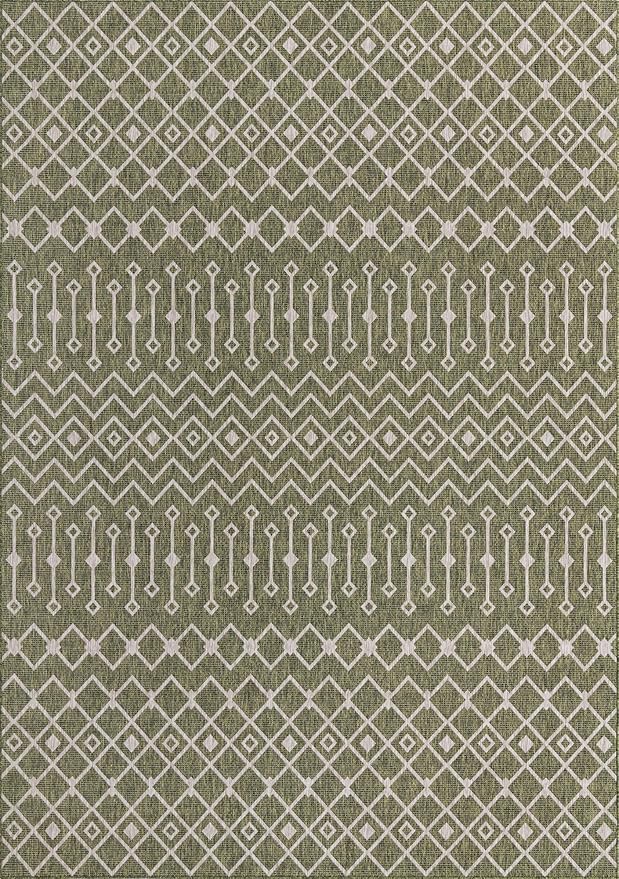 Unique Loom Outdoor Trellis Collection Area Rug - Tribal Trellis (10' x 14' 1" Rectangle, Green/ Natural)