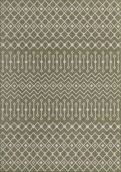 Unique Loom Outdoor Trellis Collection Area Rug - Tribal Trellis (10' x 14' 1" Rectangle, Green/ Natural)