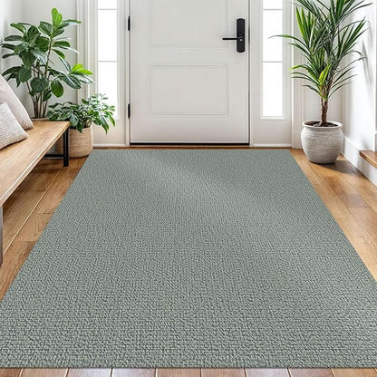 EARTHALL Washable Area Rug 4x6 Ft Non Slip Rugs for Entryway Braided Throw Rugs with Rubber Backing Bedroom Carpet Cotton Entry Rug Woven Floor Carpets for Bedroom Dining Room Living Room, Green/Grey