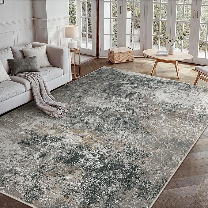 GENIMO Washable 6x9 Area Rugs for Living Room, Non Slip Modern Abstract Rug, Machine Washable Stain Resistant Low Pile Soft Carpet for Bedroom, Dining, Office, Black Grey