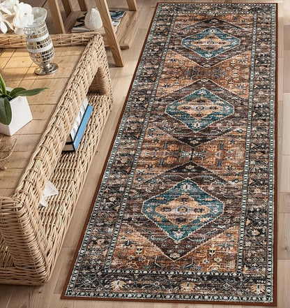 Lahome Hallway Runner Rug - 2x6 Washable Non-Slip Carpet Runner, Throw Untra-Thin Stain Resistant Kitchen Carpet, Vintage Medallion Print Non-Shedding Mat for Bedroom Entryway Bathroom
