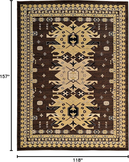 Unique Loom Taftan Collection Border Geometric Tribal Inspired Design Area Rug (9' 10 x 13' 0 Rectangular, Brown/ Tan)