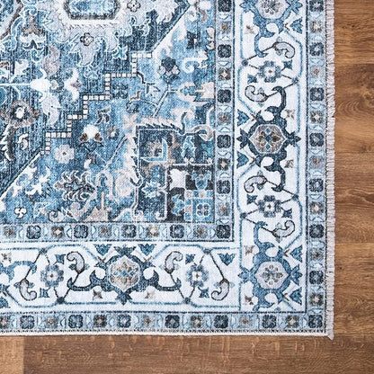Bloom Rugs Caria Washable Non-Slip 6x9 Rug - Navy Blue Traditional Area Rug for Living Room, Bedroom, Dining Room, and Kitchen - Exact Size: 6' x 9'