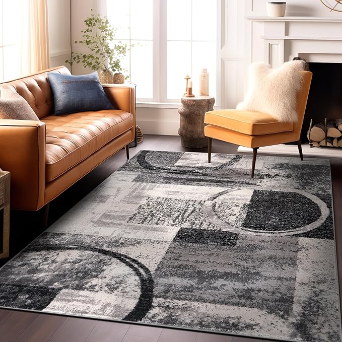 Rugshop Contemporary Circle Design Area Rug, Non-Shedding Carpet for Living Room, Dining Room, or Large Bedroom, Cream, 8'8" x 12'