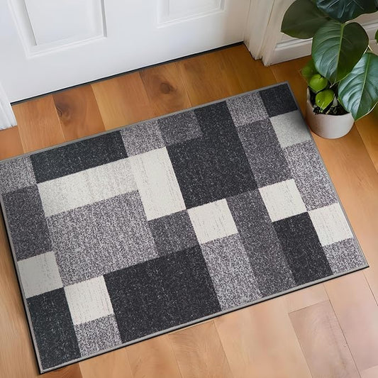 Rugshop Modern Boxes Design Non-Slip (Non-Skid) Area Rug 20" X 30" Gray