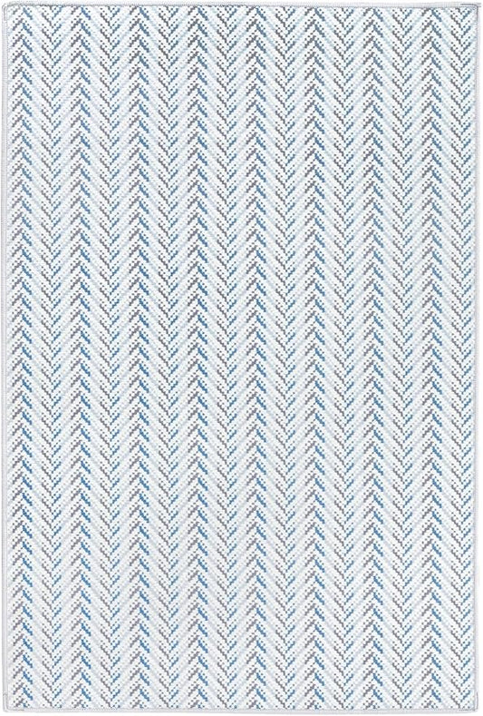Dash & Albert Lowell Blue Machine Washable Rug, 3 X 5 Feet, Blue Graphic Pattern - Premium Luxury Hotel Quality Soft Breathable Hypoallergenic Machine Washable Easy Care All Season Comfortable