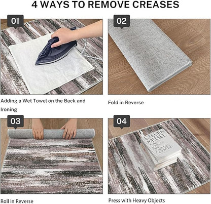 Modern Abstract Runner Rug 3x10, Dark Light Brown White Washable Kitchen Runner Non-Slip Soft Hallway Rug Runner Thin Print Faux Wool Carpet for Entryway Bedroom Laundry Room Indoor