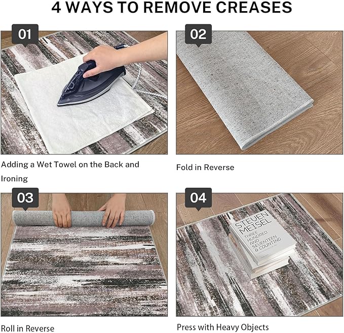 Modern Abstract Hallway Runner Rug, Dark Light Brown White Washable Kitchen Runner Non-Slip Soft 2x8 Runner Rug Thin Print Faux Wool Carpet for Entryway Bedroom Laundry Room Indoor Home Decor