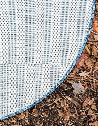 Unique Loom Outdoor Striped Collection Area Rug - Striped (4' 1" Round, Blue/Ivory)