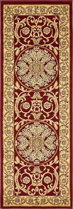 Unique Loom Versailles Collection Traditional Classic Medallion Floral Motif Area Rug (2' 2 x 6' 0 Runner, Burgundy/ Ivory)