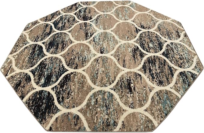 Rugs.com Lattice Frieze Collection Rug – 7 Ft Octagon Blue Multi Medium-Pile Rug Perfect for Living Rooms, Kitchens, Entryways
