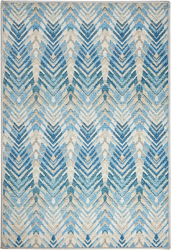 Dash & Albert Seneca Blue Machine Washable Rug, 4 X 6 Feet, Blue Graphic Pattern