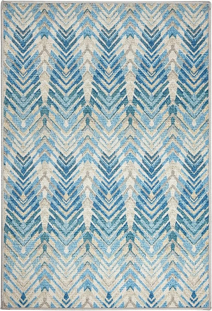 Dash & Albert Seneca Blue Machine Washable Rug, 3 X 5 Feet, Blue Graphic Pattern