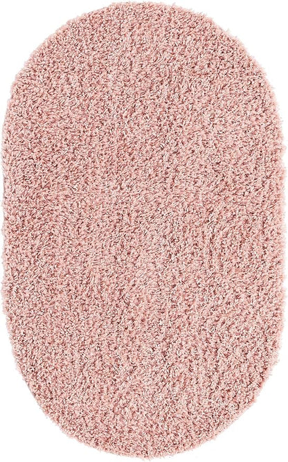 Unique Loom Davos Shag Collection Area Rug - Solid (7' 10" x 10' Oval, Dusty Rose)