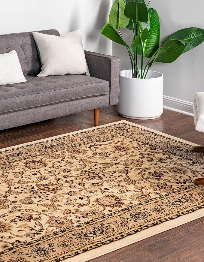 Rugs.com Yasmin Collection Rug – 9' x 12' Ivory Medium Rug Perfect for Living Rooms, Large Dining Rooms, Open Floorplans