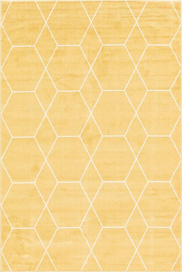 Unique Loom Trellis Frieze Collection Area Rug - Geometric (6' 1" x 9' Rectangle Yellow/Ivory)